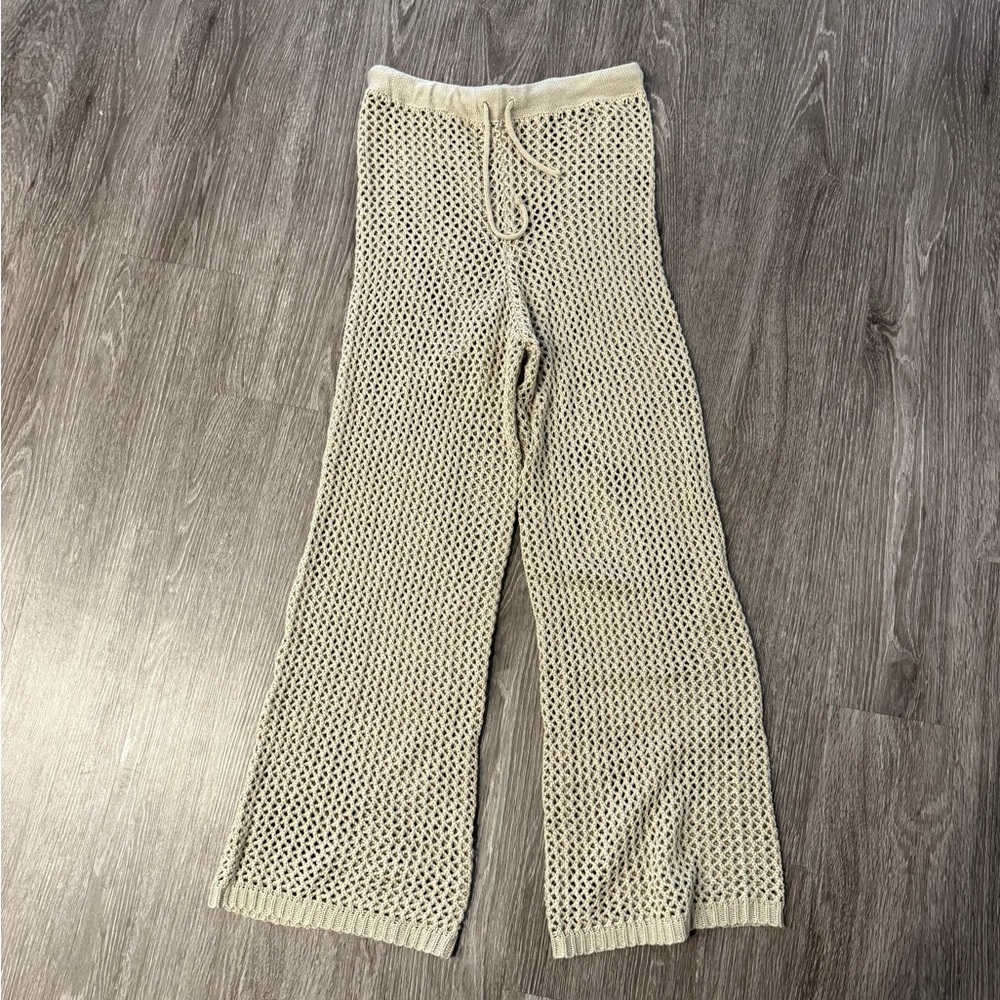 Beige Crochet Knit Pants